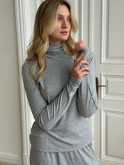 Longsleeve Soft Touch z dzianiny z wysokim kołnierzem, szary