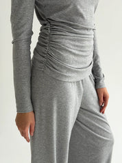 Longsleeve Soft Touch z dzianiny z dekoltem w łódkę, szary
