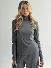 Longsleeve Soft Touch z dzianiny z wysokim kołnierzem, ciemnoszary