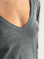 Longsleeve Soft Touch z dzianiny z dekoltem w serek, ciemnoszary