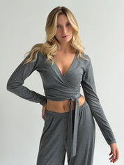 Longsleeve Soft Touch z dzianiny wiązany, ciemnoszary