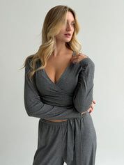 Longsleeve Soft Touch z dzianiny wiązany, ciemnoszary
