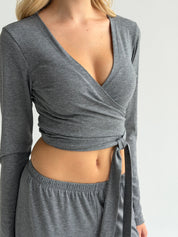 Longsleeve Soft Touch z dzianiny wiązany, ciemnoszary