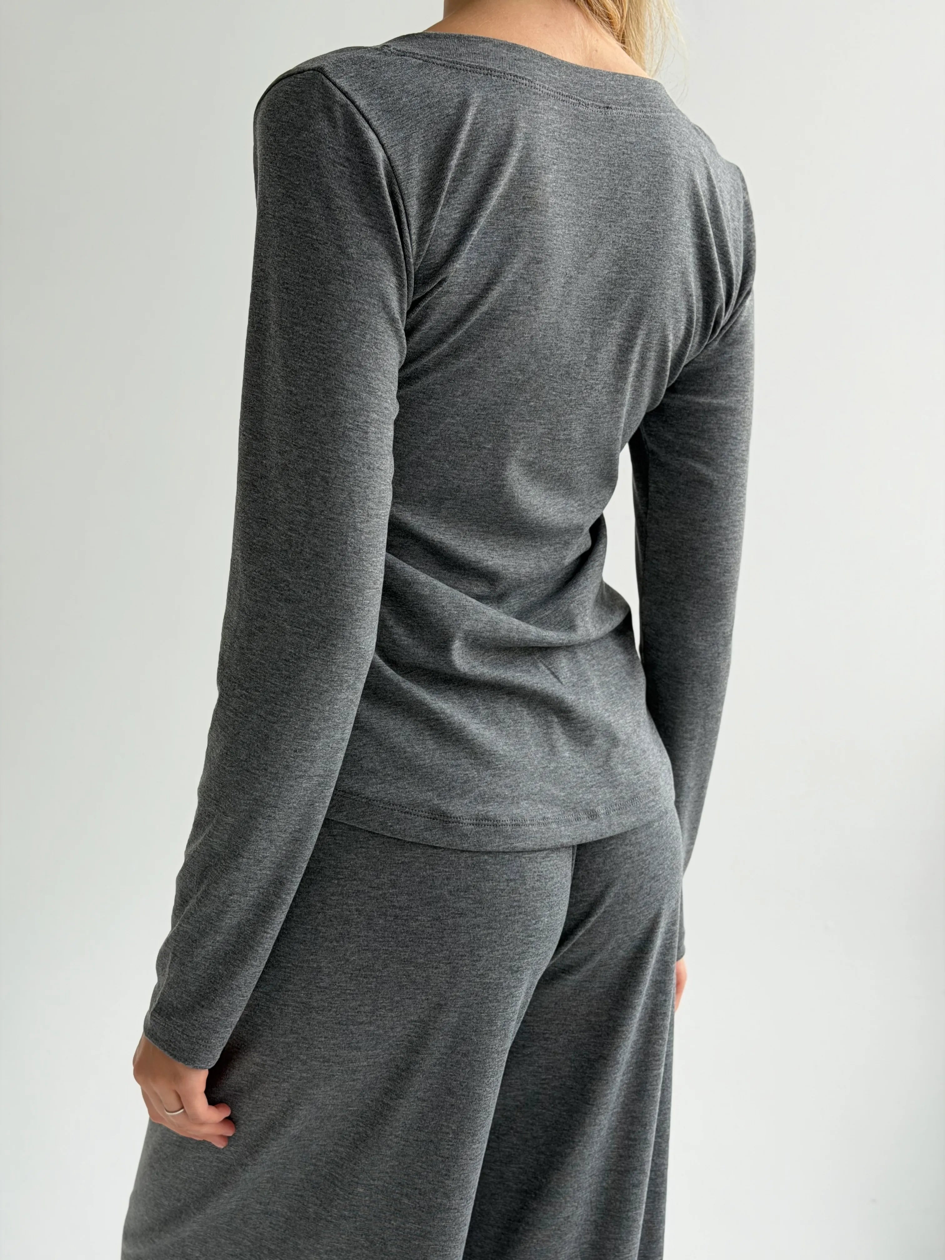 Komplet Soft Touch z dzianiny longsleeve i spodnie, ciemnoszary
