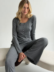 Komplet Soft Touch z dzianiny longsleeve i spodnie, ciemnoszary