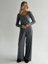 Komplet Soft Touch z dzianiny longsleeve i spodnie, ciemnoszary