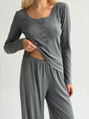 Komplet Soft Touch z dzianiny longsleeve i spodnie, ciemnoszary