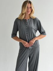 Komplet Soft Touch z dzianiny longsleeve i spodnie typu szarawary, ciemnoszary
