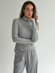 Longsleeve Soft Touch z dzianiny z wysokim kołnierzem, szary