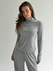 Longsleeve Soft Touch z dzianiny z wysokim kołnierzem, szary