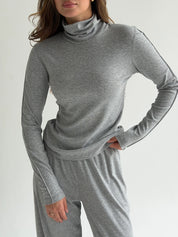 Longsleeve Soft Touch z dzianiny z wysokim kołnierzem, szary