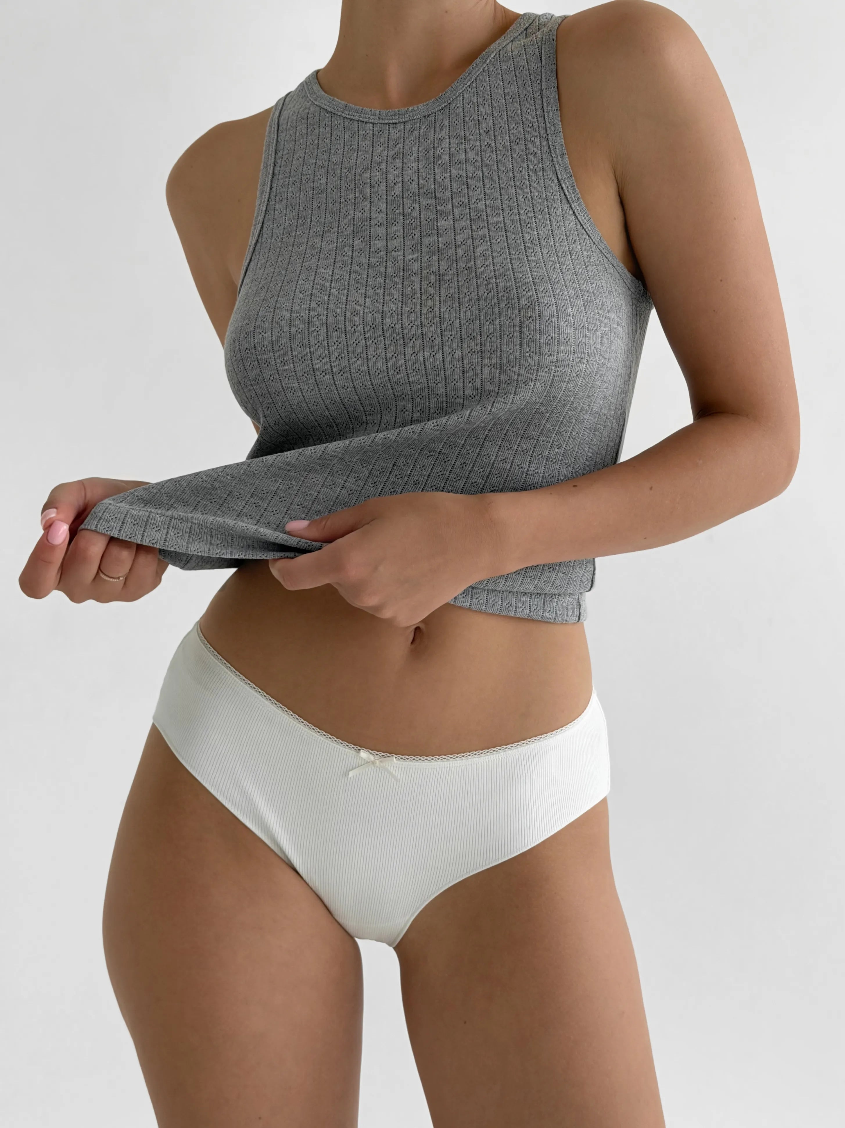 Majtki Slip bawełniane prążkowane, białe