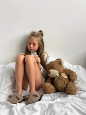 Kapcie dziecięce HS futrzane TEDDI z uszkami, brązowe