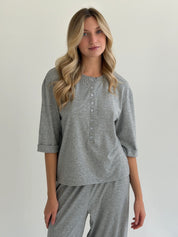 Komplet Soft Touch z dzianiny longsleeve i spodnie typu szarawary, szary