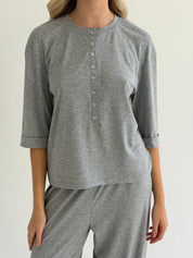Komplet Soft Touch z dzianiny longsleeve i spodnie typu szarawary, szary