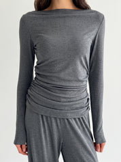 Longsleeve Soft Touch z dzianiny z dekoltem w łódkę, ciemnoszary
