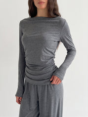 Longsleeve Soft Touch z dzianiny z dekoltem w łódkę, ciemnoszary