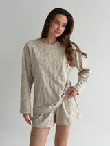 Komplet longsleeve i szorty frotte melanż
