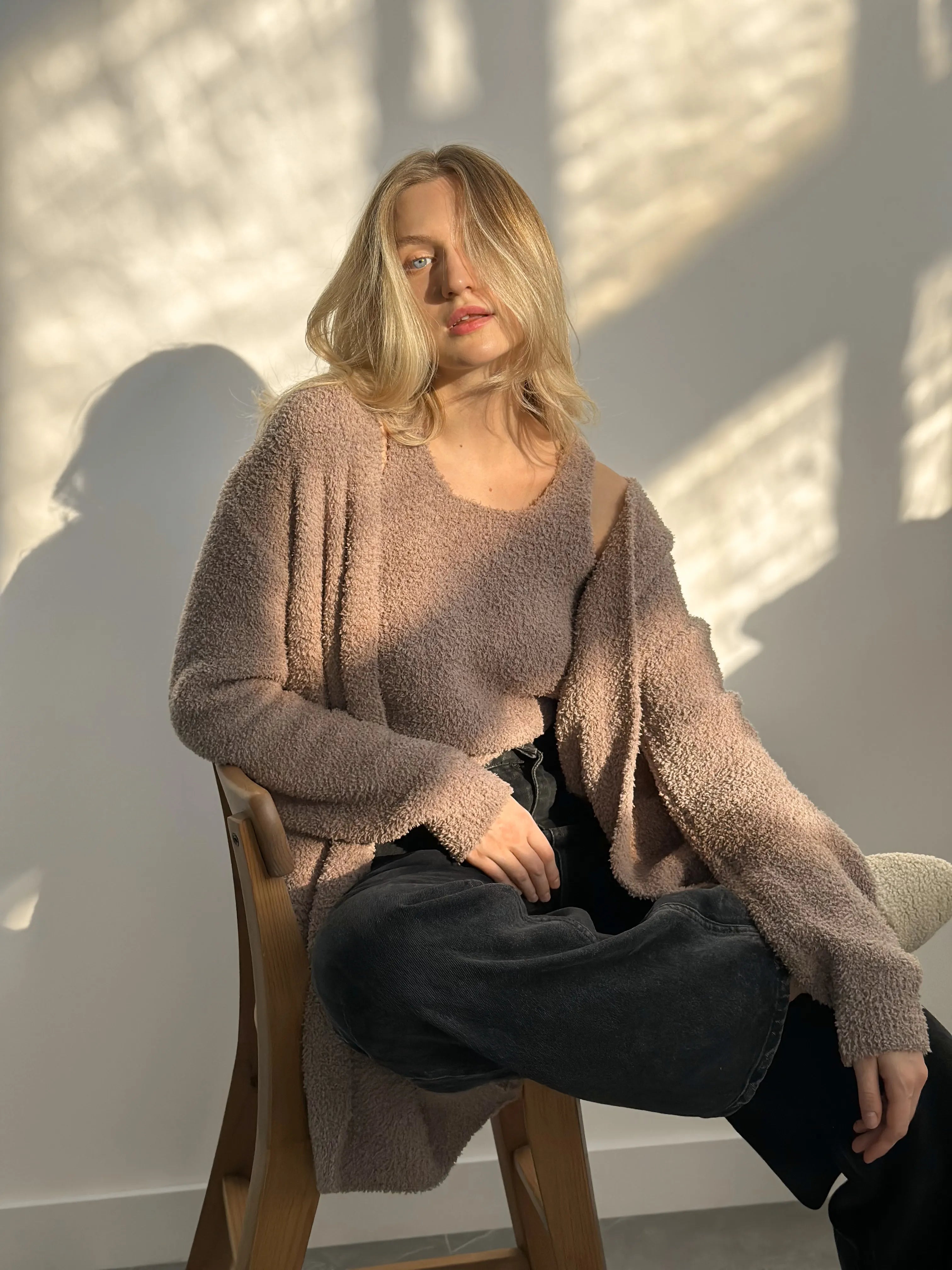 Kardigan Soft dzianina puszysta, brązowy