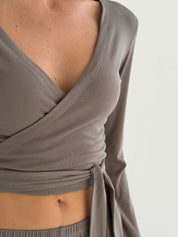 Longsleeve Soft Touch z dzianiny z wiązaniami, beżowy