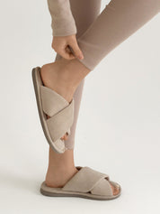 Legginsy, dzianina prążkowana, beżowe