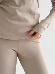 Legginsy, dzianina prążkowana, beżowe
