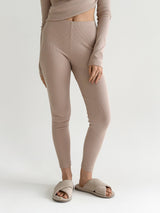 Legginsy, dzianina prążkowana, beżowe