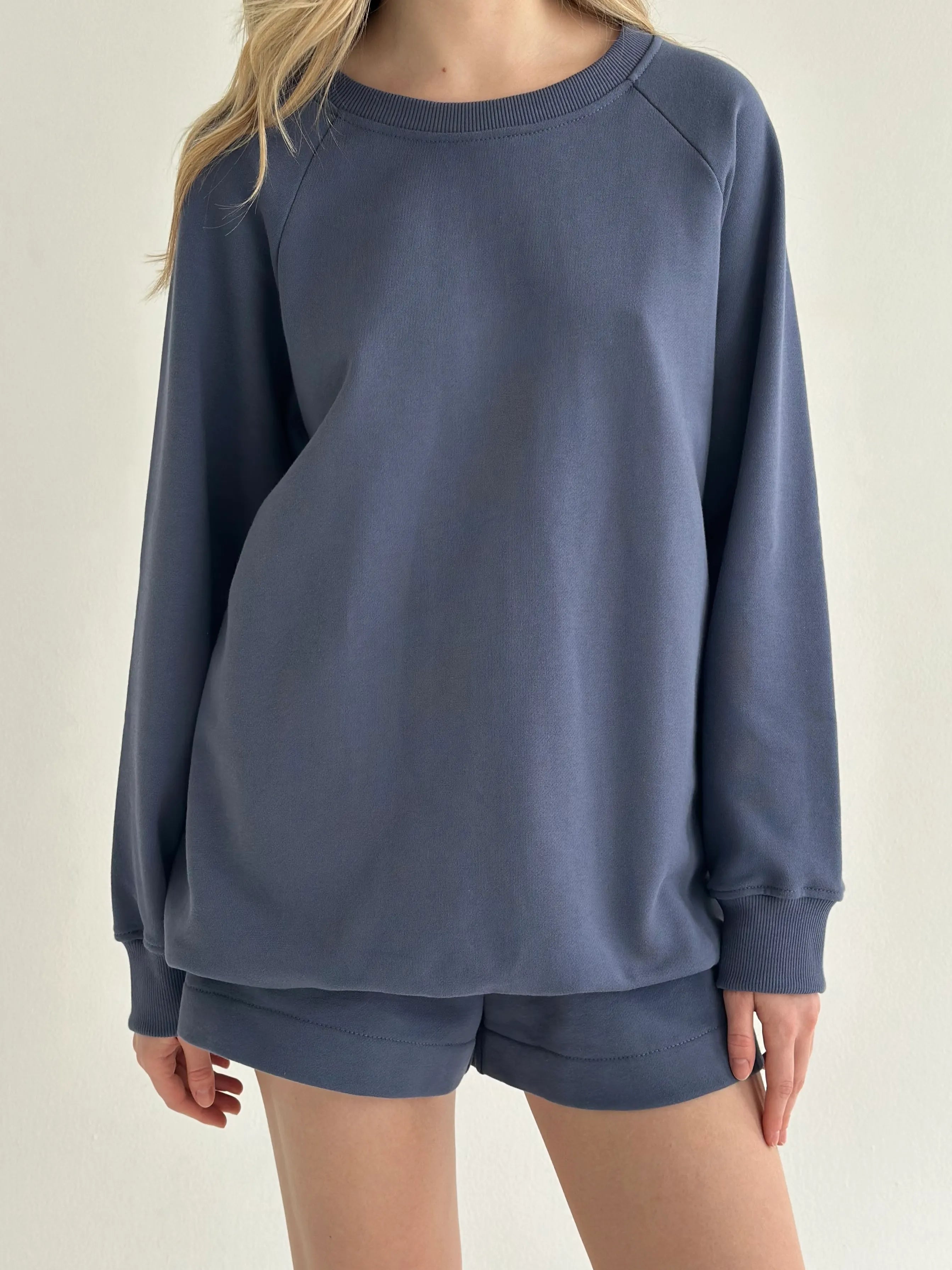 Bluza bez kaptura, z dzianiny 3-nitkowej, granatowa