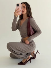 Longsleeve Soft Touch z dzianiny z wiązaniami, beżowy