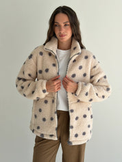 Bluza TEDDY na zamek ze stójką, czarna w groszki