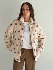 Bluza TEDDY na zamek ze stójką, czarna w groszki