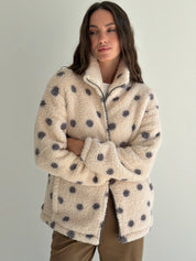 Bluza TEDDY na zamek ze stójką, czarna w groszki