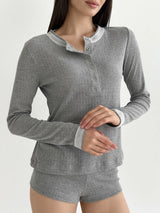 Longsleeve, dzianina prążkowana na guziki, antracyt