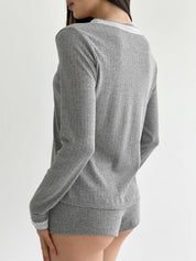 Longsleeve, dzianina prążkowana na guziki, antracyt