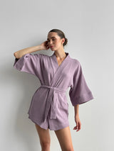 Komplet kimono i szorty muślin dwuwarstwowy, fioletowy