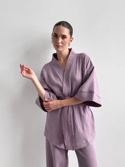Komplet kimono i spodnie z muślinu dwuwarstwowego, fioletowy