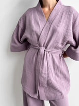 Komplet kimono i spodnie z muślinu dwuwarstwowego, fioletowy