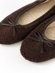 Baleriny damskie TEDDY chocolate z kokardką