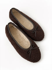 Baleriny damskie TEDDY chocolate z kokardką