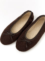 Baleriny damskie TEDDY chocolate z kokardką