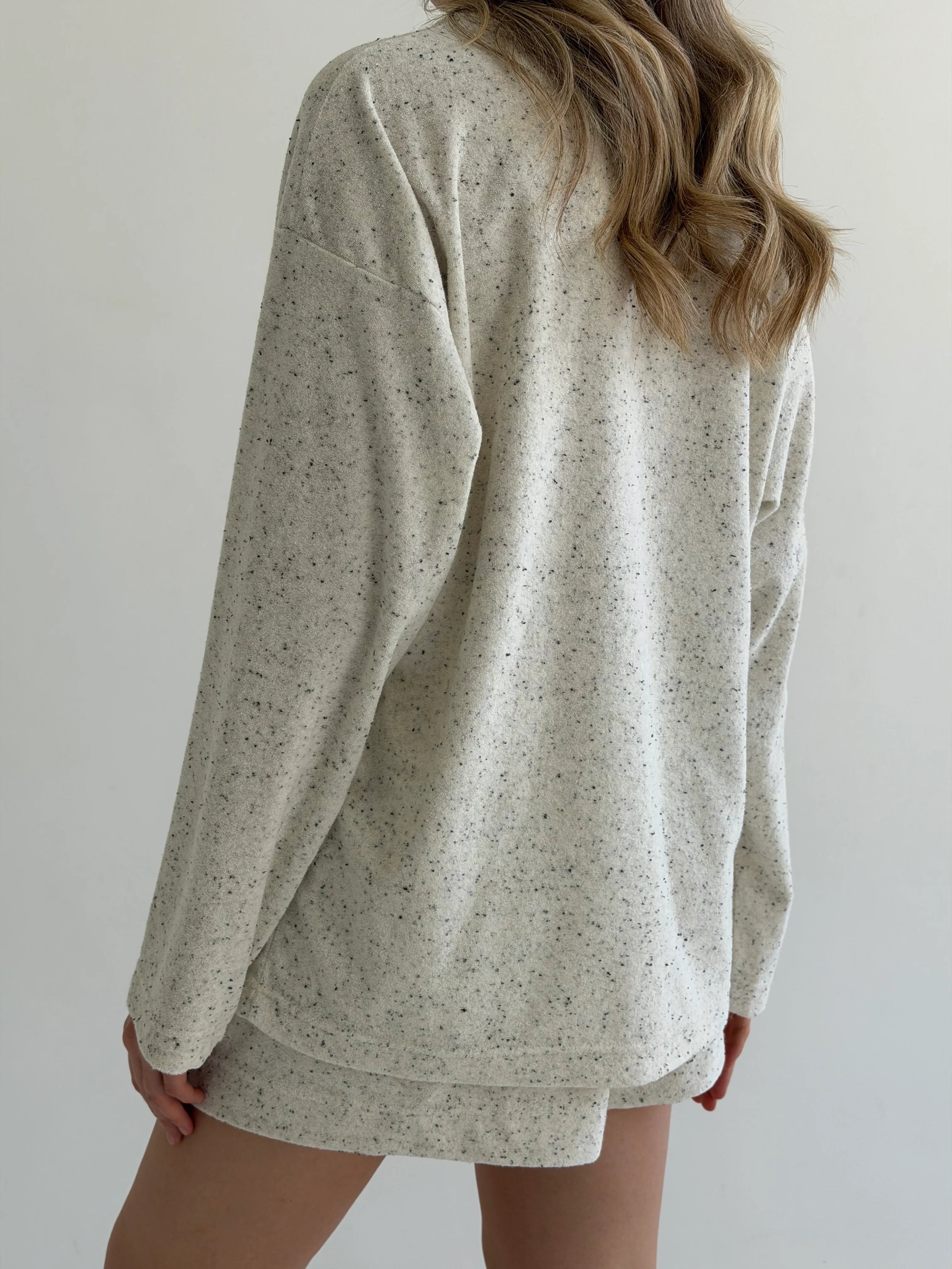 Komplet longsleeve i szorty frotte melanż