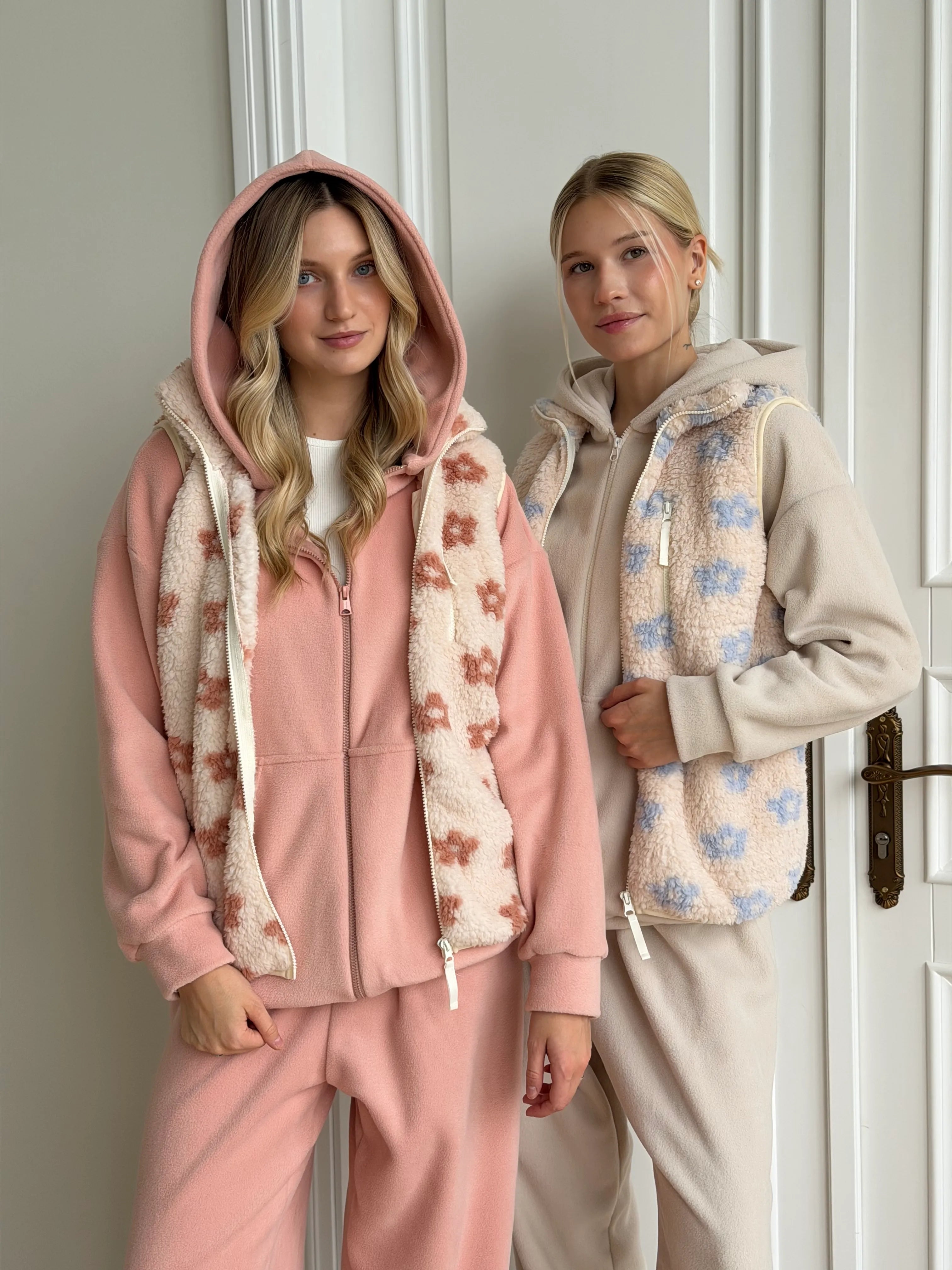 Komplet polarowy bluza i spodnie, beżowy
