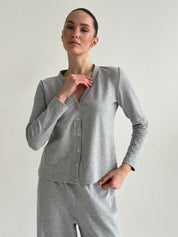 Longsleeve na guziki „Delicacy", dzianina, szary