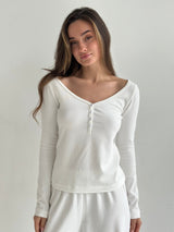 Longsleeve z dekoltem w serek „Delicacy", dzianina, biały