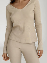 Longsleeve raglan, dzianina waflowa, beżowy