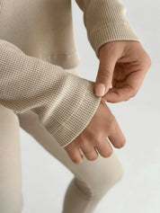 Longsleeve raglan, dzianina waflowa, beżowy