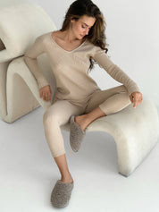 Longsleeve raglan, dzianina waflowa, beżowy