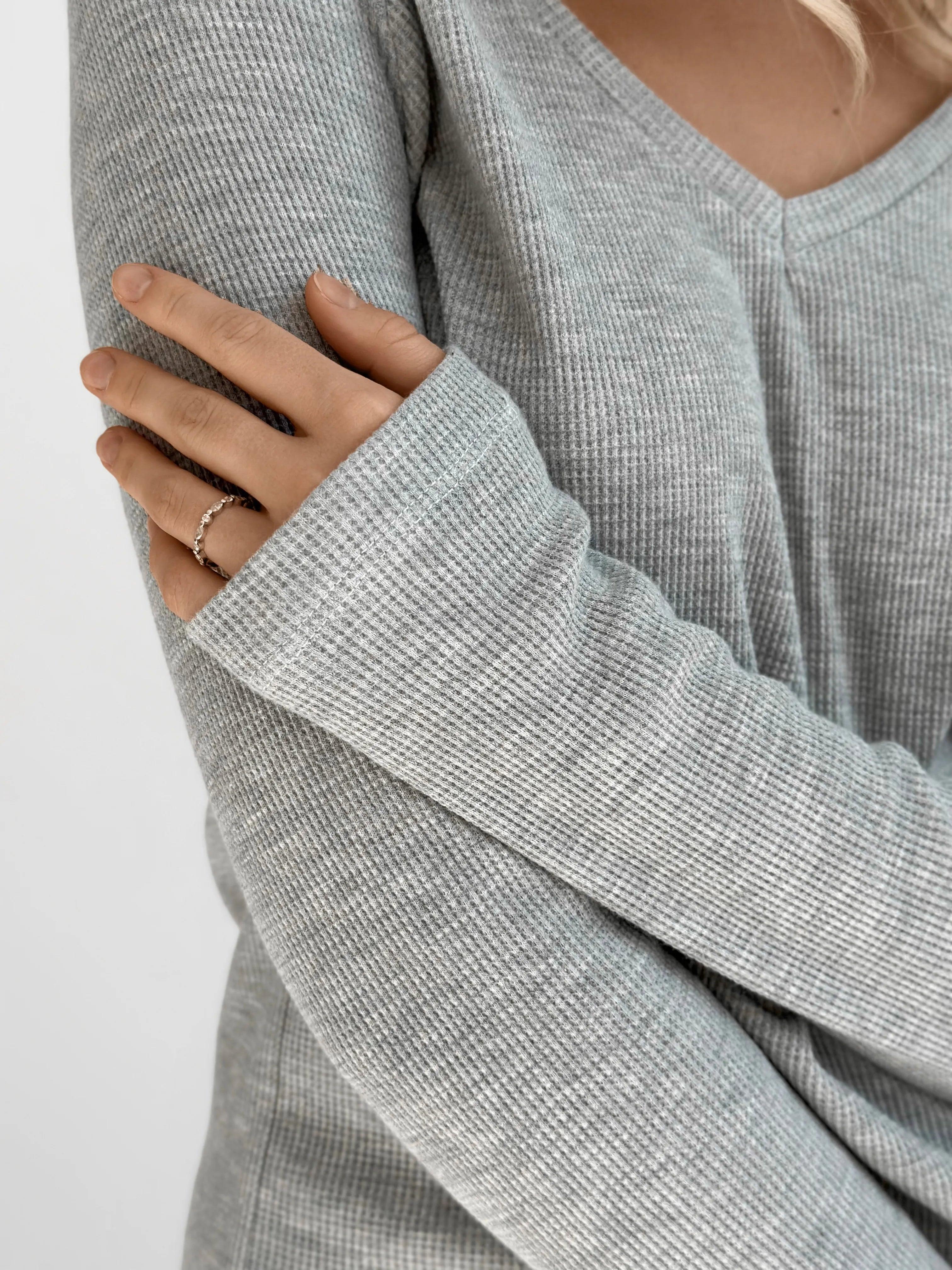 Longsleeve raglan, dzianina waflowa, szary