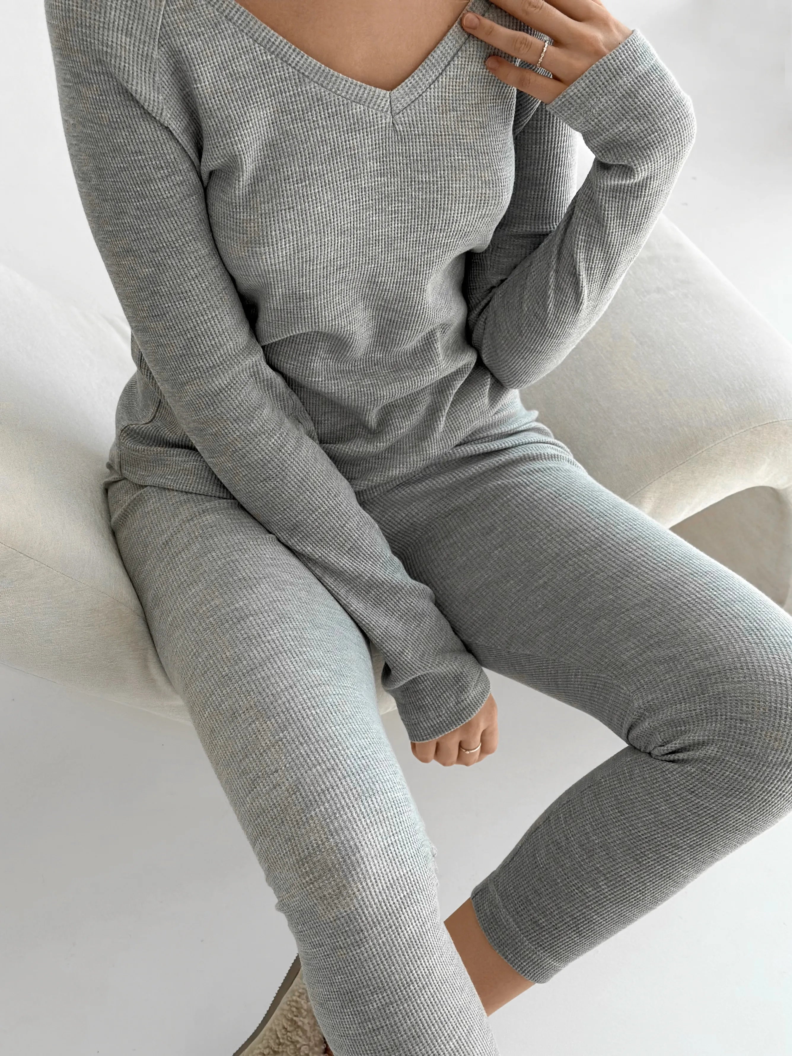 Longsleeve raglan, dzianina waflowa, szary