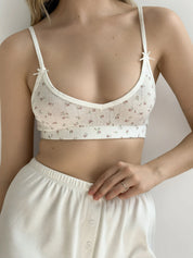Top bielizniany basic w kwiaty, biały